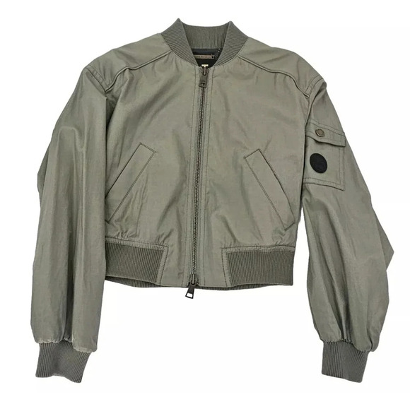 Ted Baker Bronlei Shimmer Cotton Blend Crop Bomber Green Jacket Size 2, US 6 - Picture 1 of 11